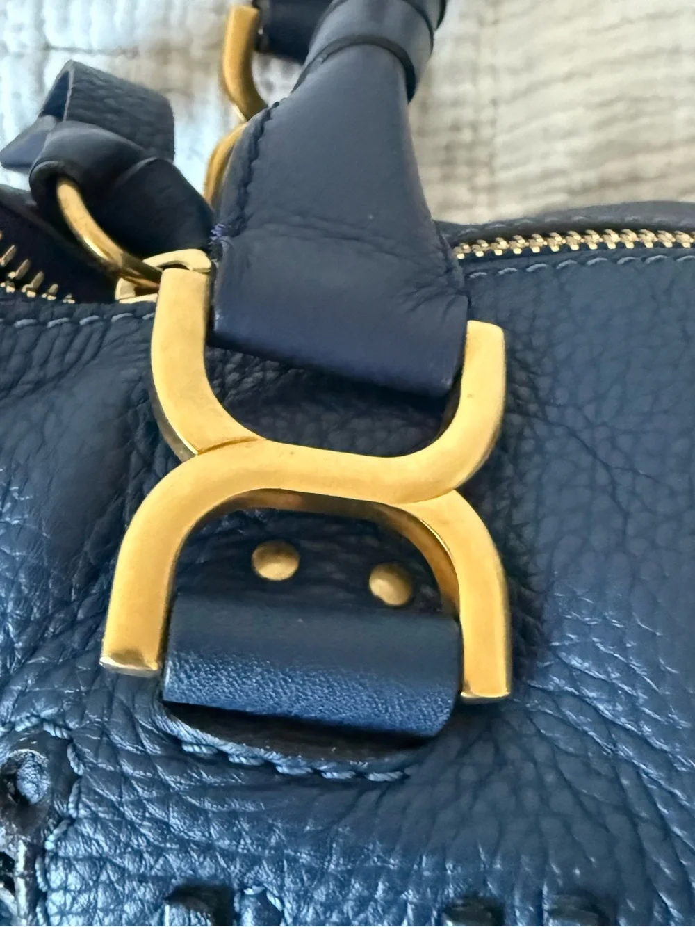 CHLOE Blue Leather Large Marcie Satchel Bag